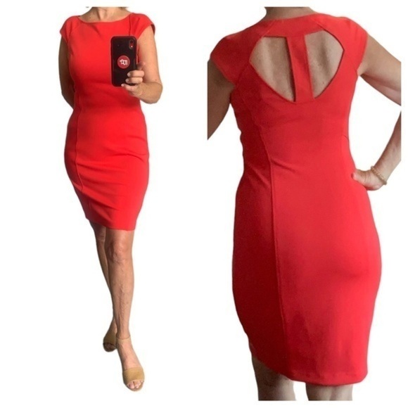Maggy London Dresses & Skirts - Sz 10 Tomato-Red Maggie London Stretch Summer Dress w Back Cutout